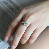 Solid Gold Trillion Accents Stackable Emerald Cut Moissanite Engagement Ring