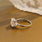 Solid Gold Trillion Accents Stackable Emerald Cut Moissanite Engagement Ring