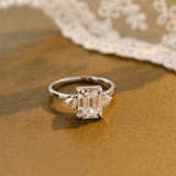 Solid Gold Trillion Accents Stackable Emerald Cut Moissanite Engagement Ring