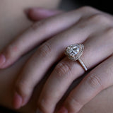 Solid Gold Halo Cathedral Set Heart Cut Moissanite Engagement Ring