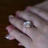 Solid Gold Halo Cathedral Set Heart Cut Moissanite Engagement Ring