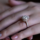 Solid Gold Halo Cathedral Set Heart Cut Moissanite Engagement Ring