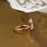 Solid Gold Open Shank Marquise Cut Moissanite Engagement Ring with Ruby Stone