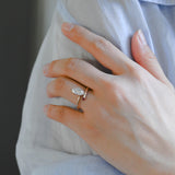 Solid Gold Open Shank Marquise Cut Moissanite Engagement Ring with Ruby Stone