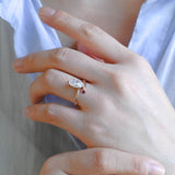Solid Gold Open Shank Marquise Cut Moissanite Engagement Ring with Ruby Stone