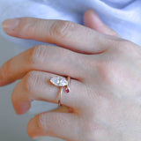 Solid Gold Open Shank Marquise Cut Moissanite Engagement Ring with Ruby Stone