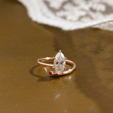 Solid Gold Open Shank Marquise Cut Moissanite Engagement Ring with Ruby Stone