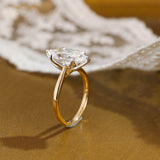 Solid Gold Two Tone Solitaire Tulip Set Marquise Cut Moissanite Engagement Ring