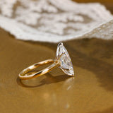 Solid Gold Two Tone Solitaire Tulip Set Marquise Cut Moissanite Engagement Ring