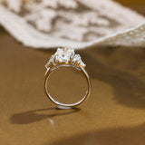Solid Gold Three Stone Oval Cut Moissanite Engagement Ring