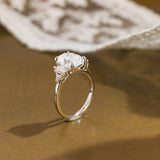 Solid Gold Three Stone Oval Cut Moissanite Engagement Ring