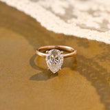 Solid Gold 4 Prongs Solitaire Pear Cut Moissanite Engagement Ring