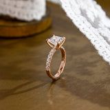 Solid Gold Thick Band Pave Princess Cut Moissanite Engagement Ring