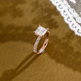Solid Gold Thick Band Pave Princess Cut Moissanite Engagement Ring