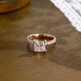 Solid Gold Thick Band Pave Princess Cut Moissanite Engagement Ring