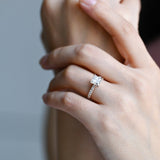 Solid Gold Thick Band Pave Princess Cut Moissanite Engagement Ring