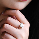 Solid Gold Dainty Under Halo Radiant Cut Moissanite Engagement Ring
