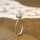 Solid Gold Hidden Halo Pave Round Moissanite Engagement Ring
