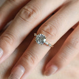 Solid Gold Round Cut Moissanite Engagement Ring with Accent Marquise