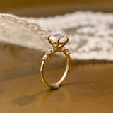 Solid Gold Round Cut Moissanite Engagement Ring with Accent Marquise