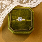 Solid Gold Round Cut Moissanite Engagement Ring with Accent Marquise