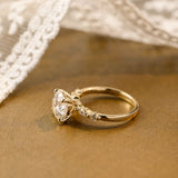 Solid Gold Round Cut Moissanite Engagement Ring with Accent Marquise