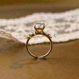 Solid Gold Round Cut Moissanite Engagement Ring with Accent Marquise