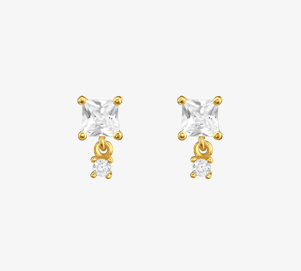 0.8 TCW Princess & Round Cut Moissanite Drop Earrings