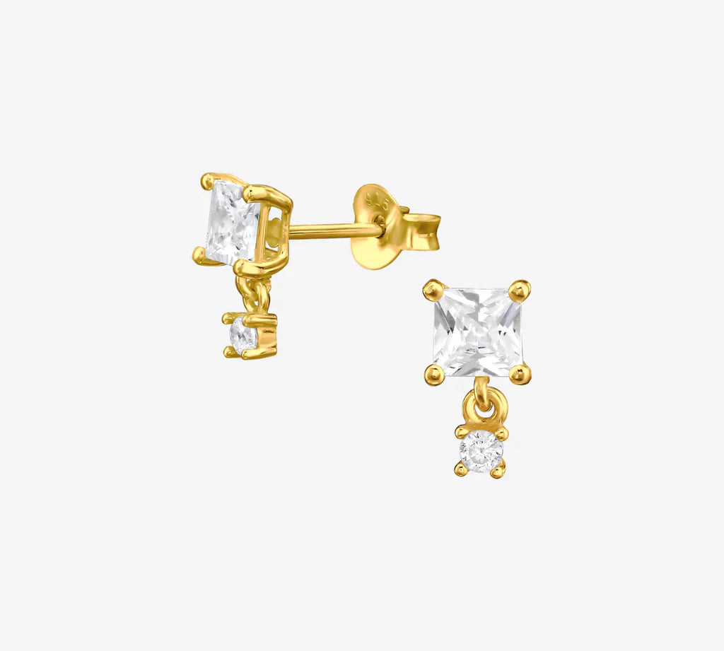 0.8 TCW Princess & Round Cut Moissanite Drop Earrings