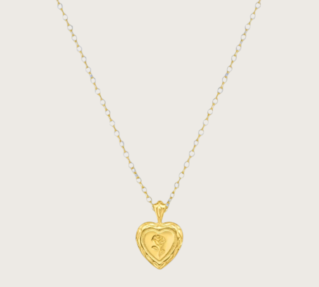 Rose Engraved Heart Shaped Pendant Necklace