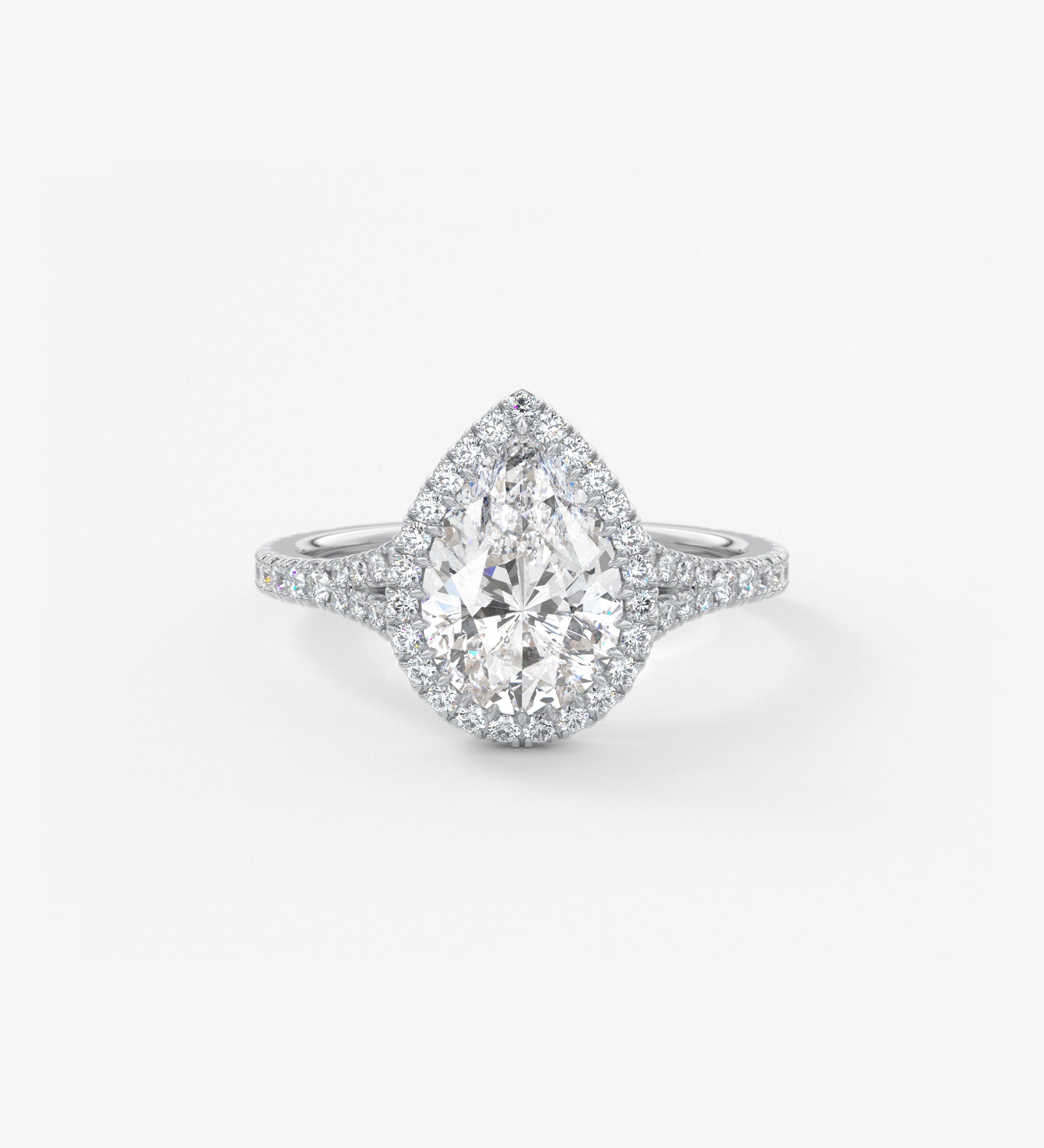 Pear Halo & Pave , Split Shank Lab Grown Diamond Engagement Ring