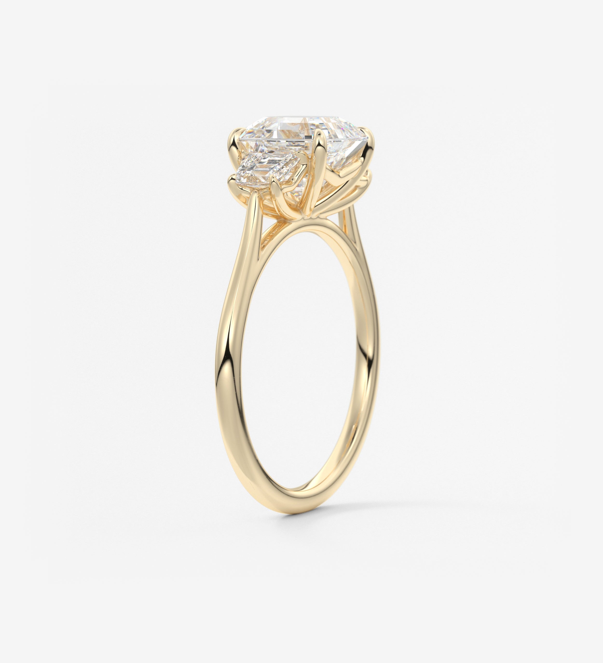 Asscher Three Stone Lab Grown Diamond Engagement Ring