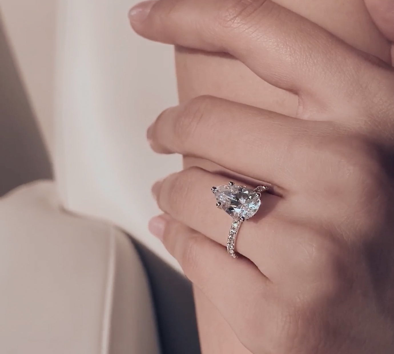 3.0 CT Pear Shaped Moissanite Hidden Halo Engagement Ring 2