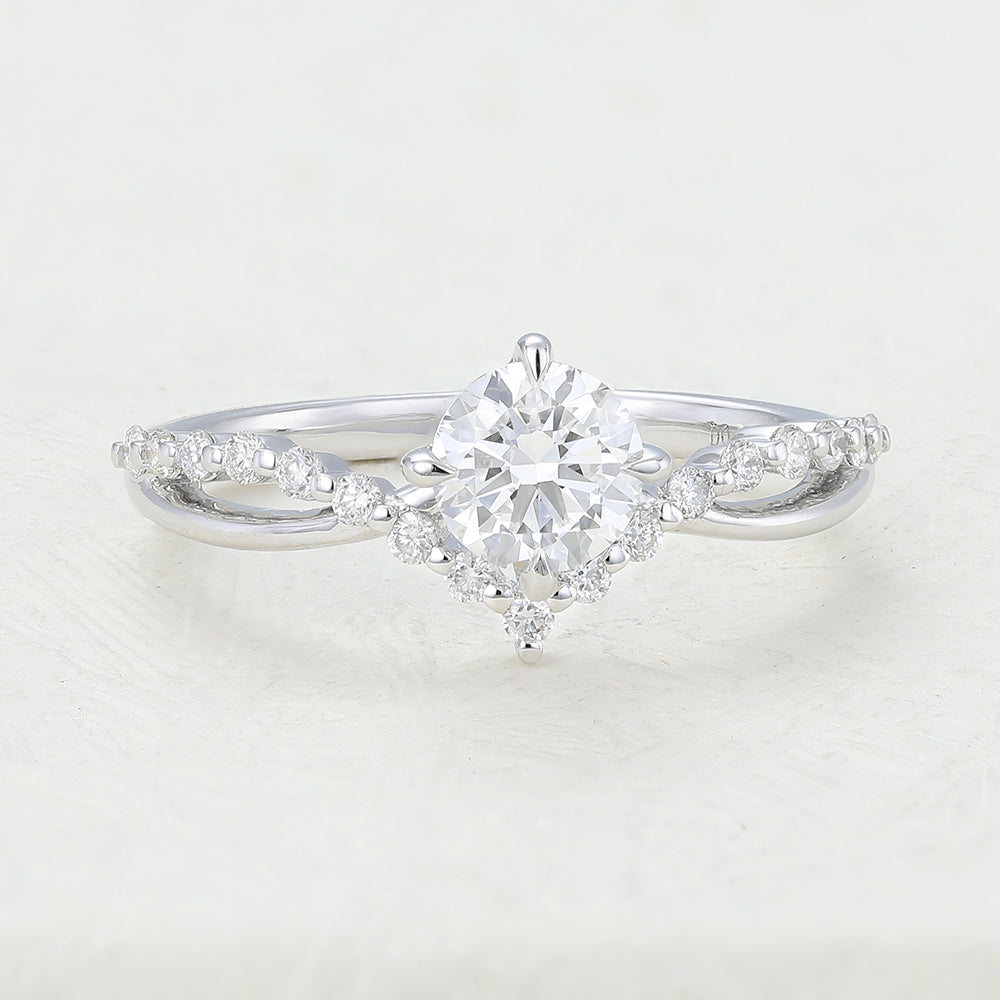 0.41 CT Round Shaped Moissanite Cluster Engagement Ring 1