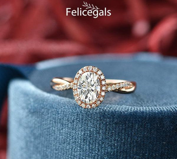 1.33 CT Oval Cut Halo Twisted Pave Moissanite Engagement Ring 3