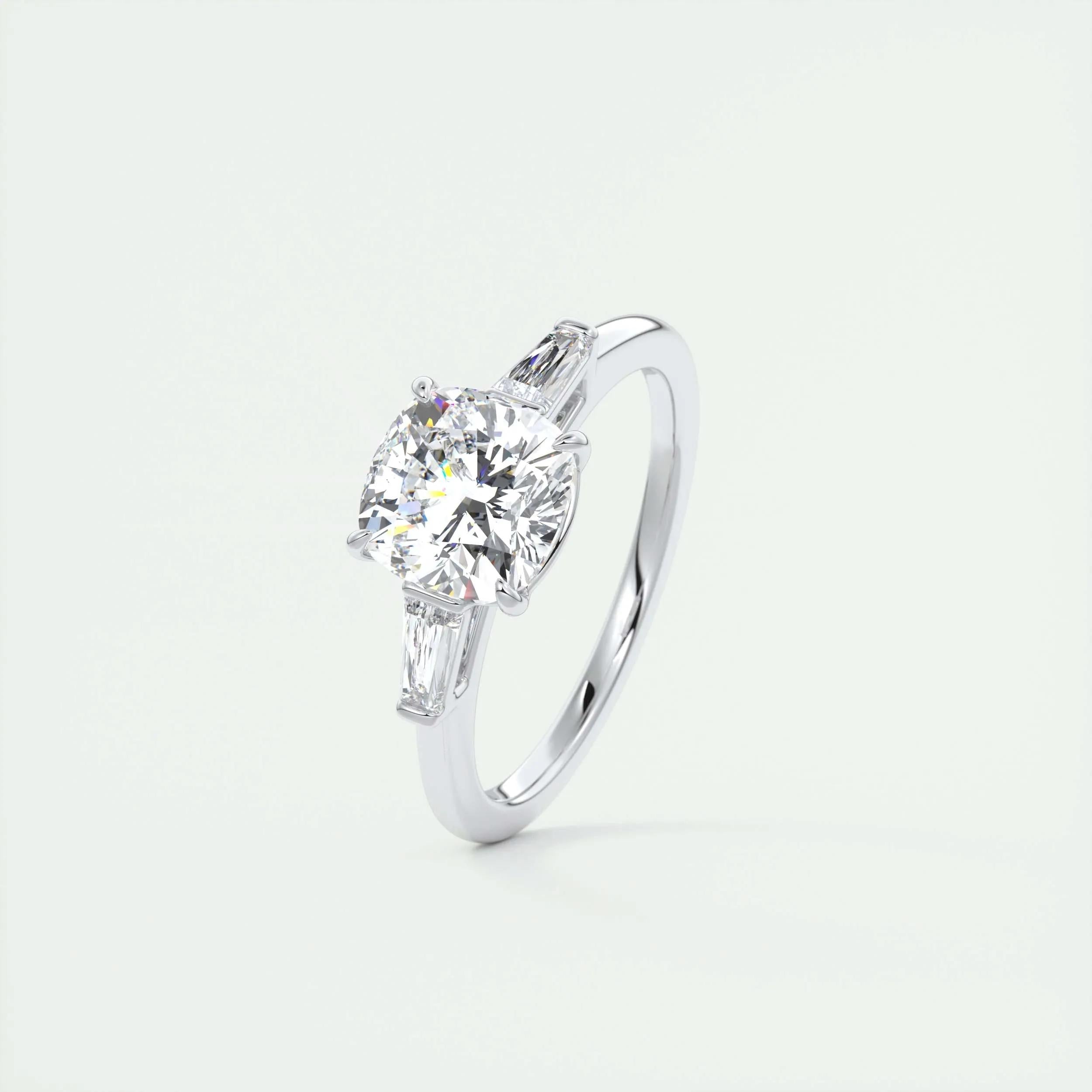 2 CT Cushion Three Stone CVD F/VS1 Diamond Engagement Ring 4