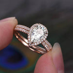 1.0 CT Pear Cut Halo Moissanite Bridal Ring Set 2