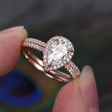 1.0 CT Pear Cut Halo Moissanite Bridal Ring Set 2