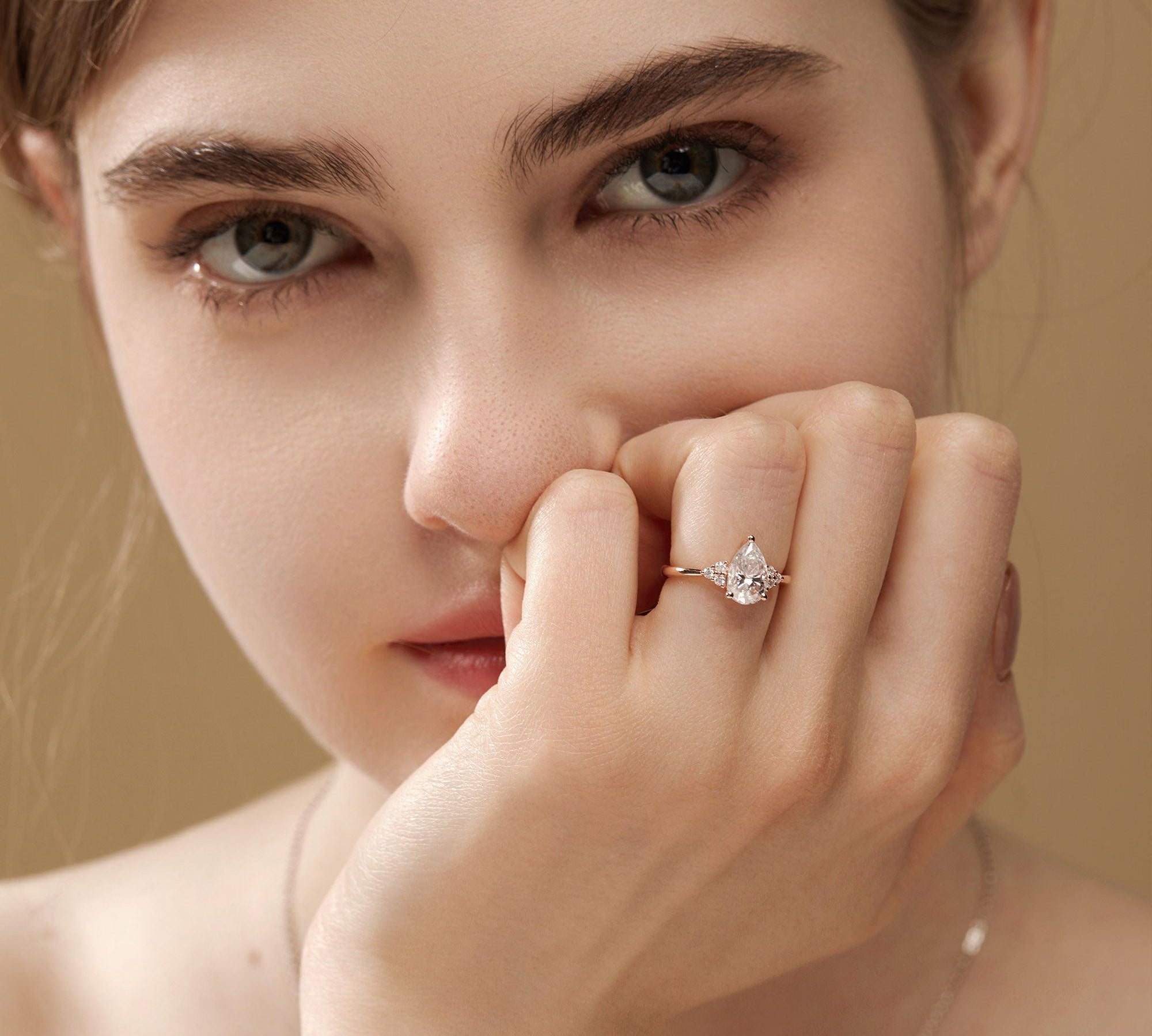 1.52 CT Pear Cut Cluster Moissanite Engagement Ring 3