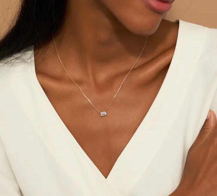 0.25-1.0ct Emerald-Cut Solitaire Moissanite Diamond Layering Necklace 2