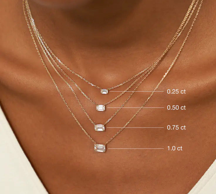 0.25-1.0ct Emerald Cut Solitaire Moissanite Diamond Necklace 1