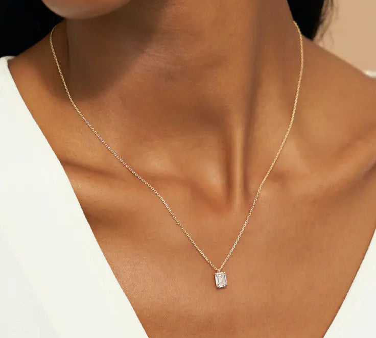 0.25-1.0ct Emerald Cut Solitaire Moissanite Diamond Necklace 3