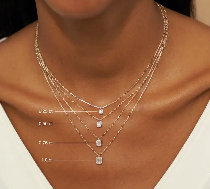 0.25-1.0ct Emerald-Cut Solitaire Moissanite Diamond Layering Necklace 1