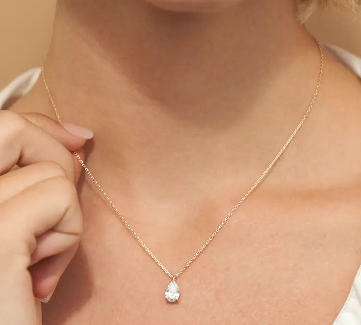 0.25-1.0ct Pear Cut Solitaire Moissanite Diamond Necklace 3