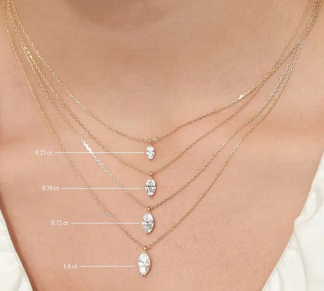 0.25-1.0ct Marquise Cut Solitaire Moissanite Diamond Necklace 1