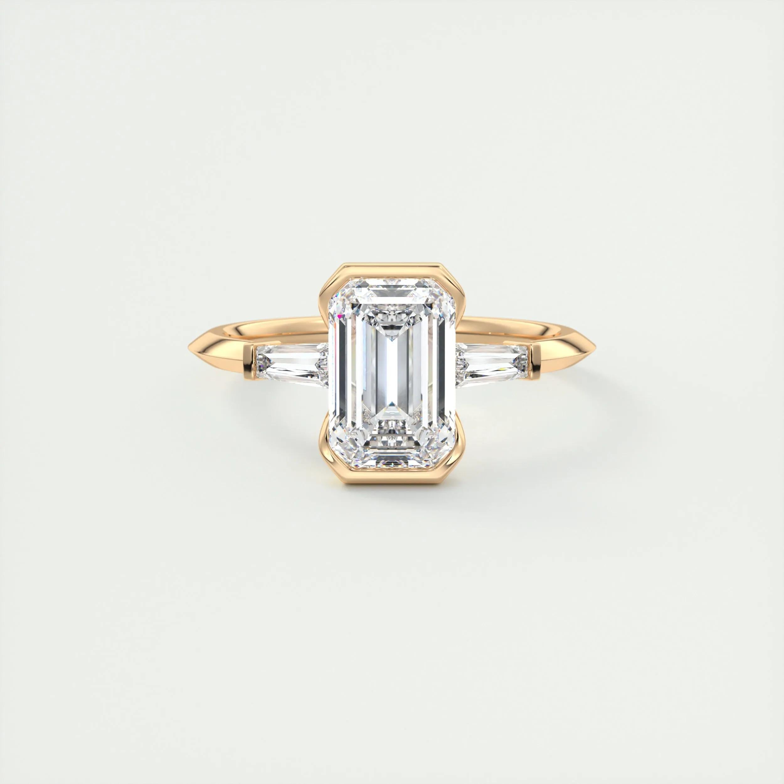 2 CT Emerald Three Stome CVD F/VS1 Diamond Engagement Ring 18