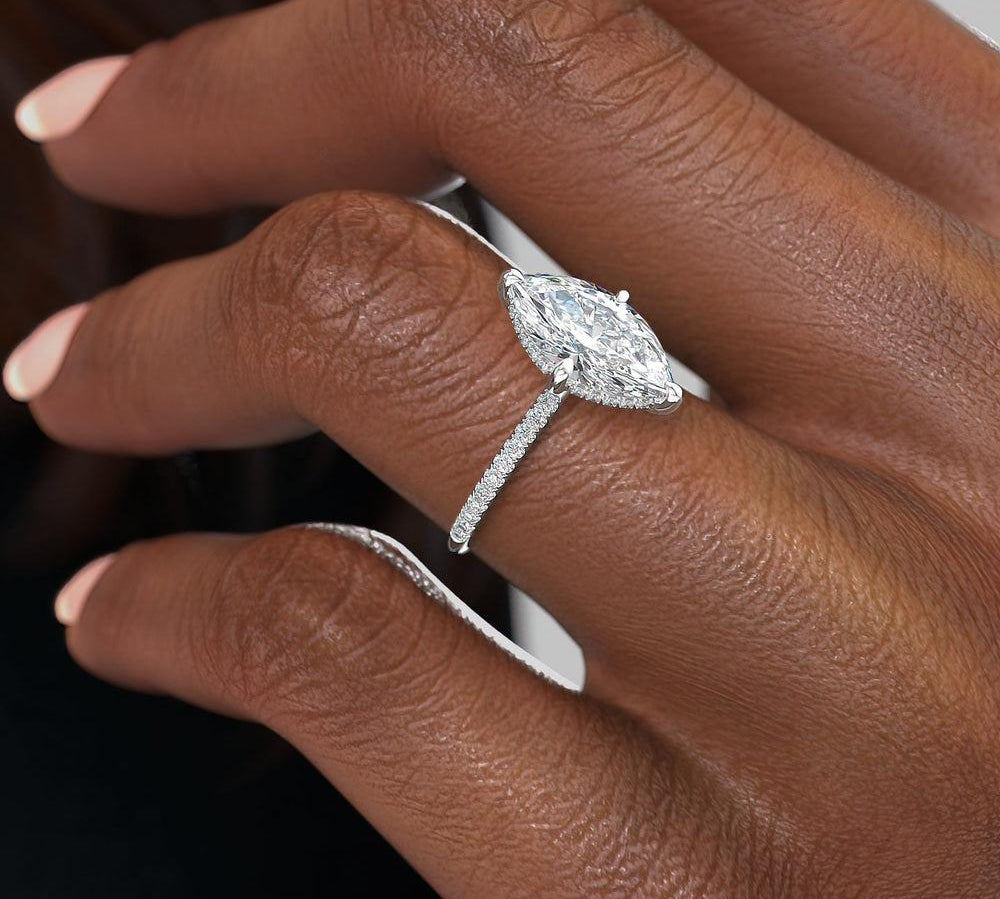 1.58 CT Marquise Cut Hidden Halo Pave Setting Moissanite Engagement Ring 2