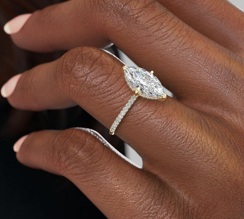 1.58 CT Marquise Cut Hidden Halo Pave Setting Moissanite Engagement Ring 3