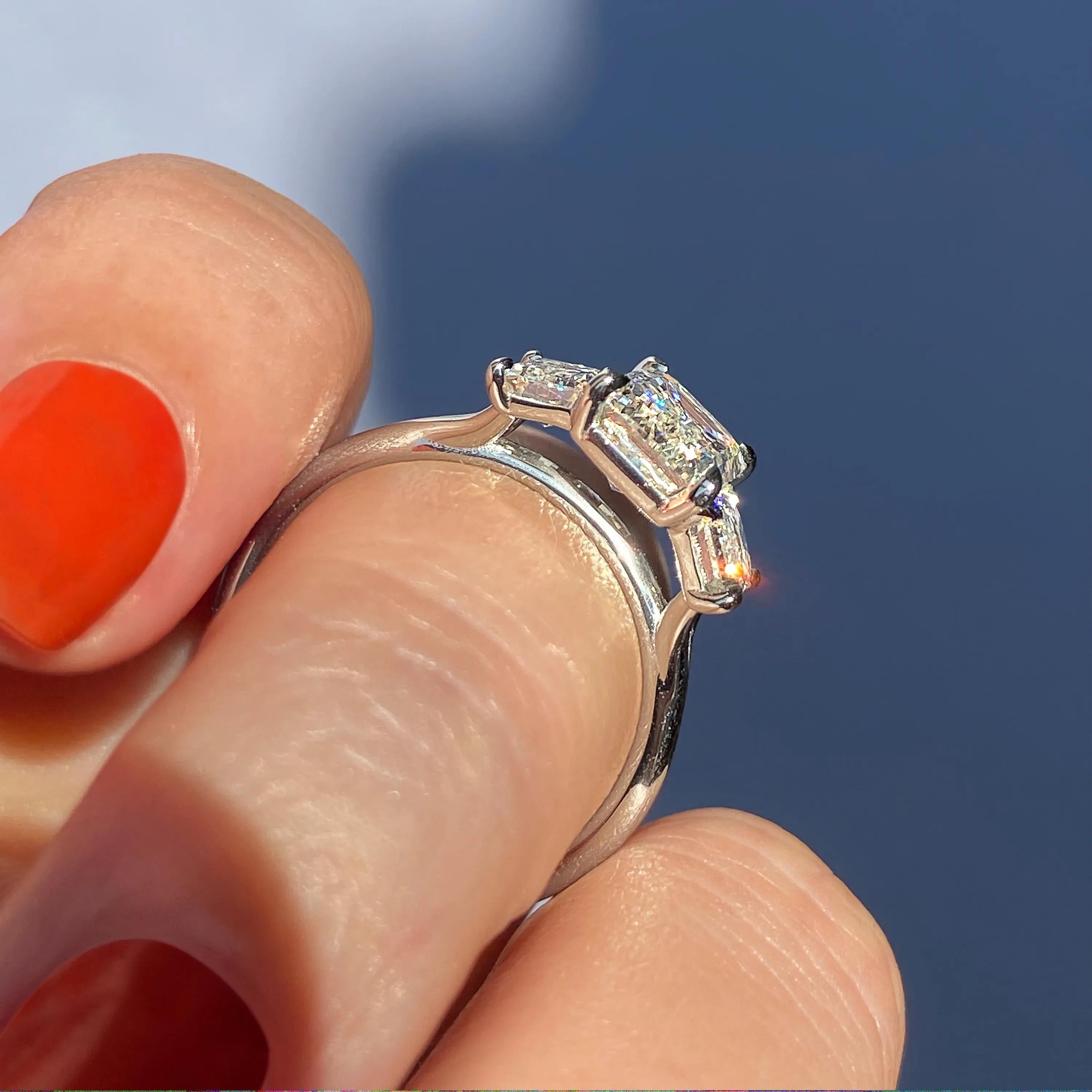 2 CT Emerald Three Stone CVD F/VS1 Diamond Engagement Ring 24