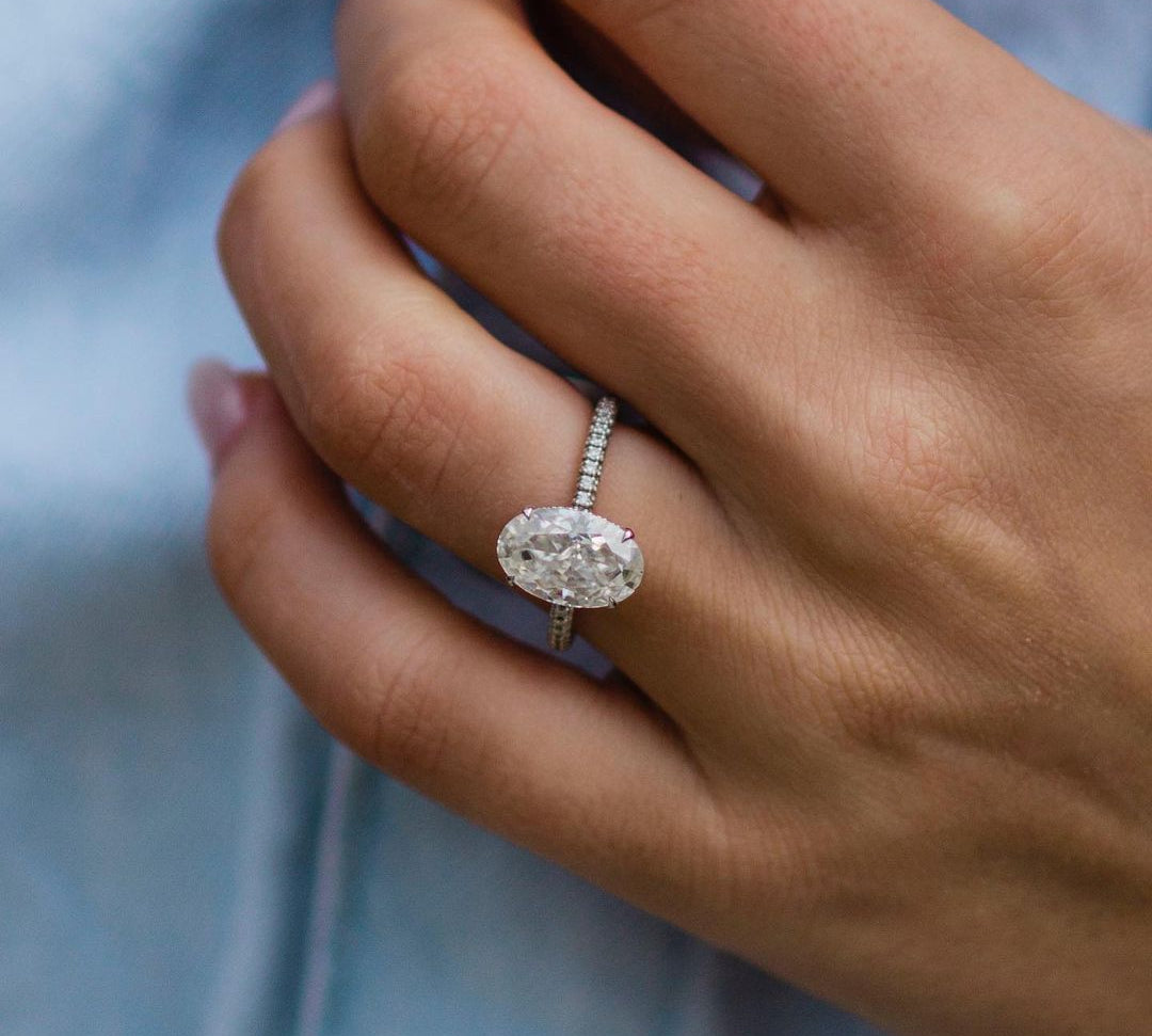 3.85 CT Oval Solitaire Hidden Halo Moissanite Engagement Ring 3